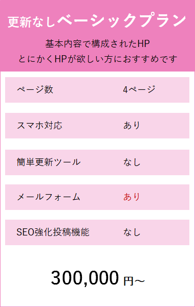 更新なしベーシックプランは３０万円から